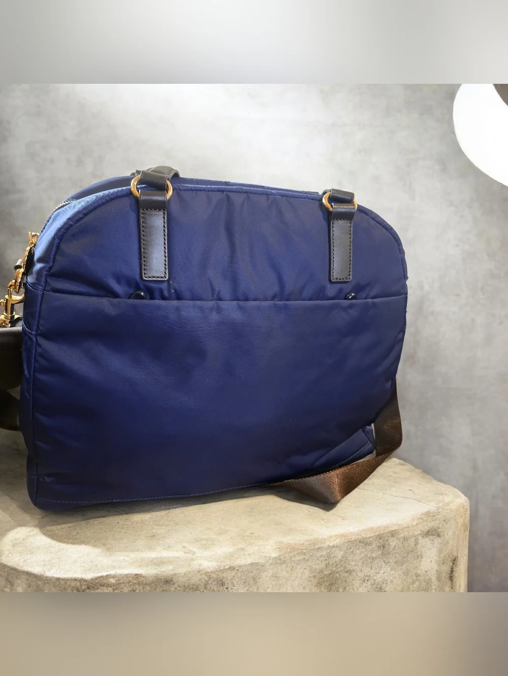 Lo & Sons Royal Blue Nylon Laptop Bag with Brown Trim